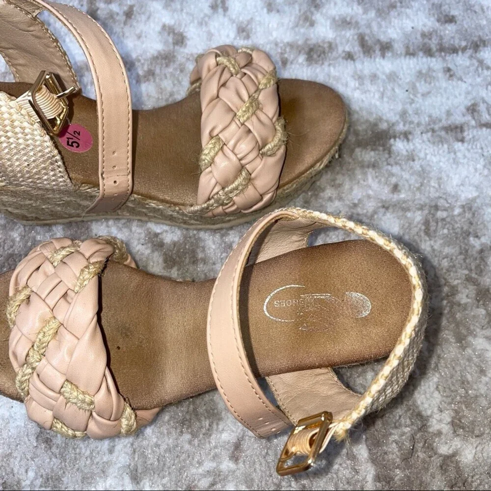 Charming Charlie tan and wedge sandal heels SZ 5.5 only worn a few times